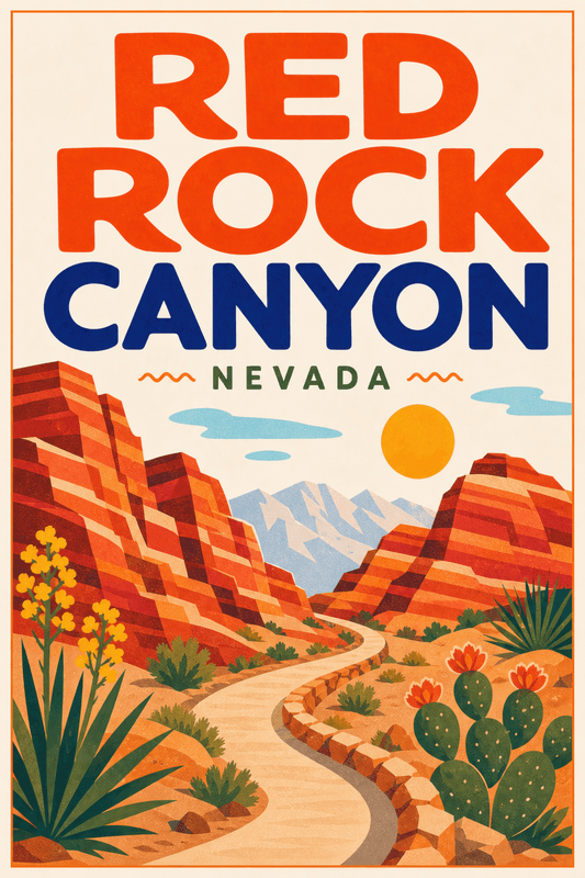 Affiche vintage Red Rock Canyon – Poster de voyage rétro, Red Rock Canyon, États-Unis, AMÉRIQUE DU NORD