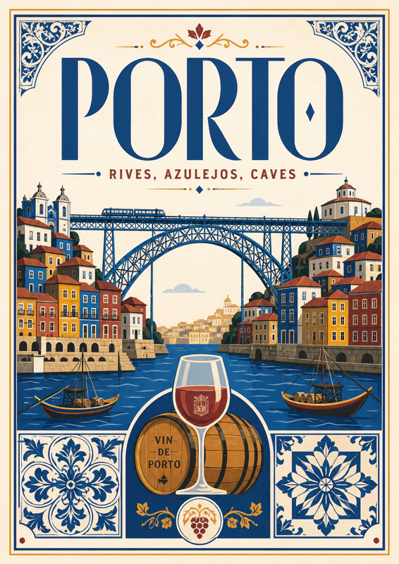 Affiche vintage Porto – Poster de voyage rétro, Porto, Portugal, EUROPE