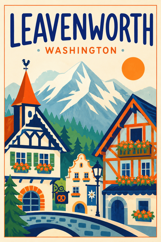 Affiche vintage Leavenworth – Poster de voyage rétro, Leavenworth, États-Unis, AMÉRIQUE DU NORD
