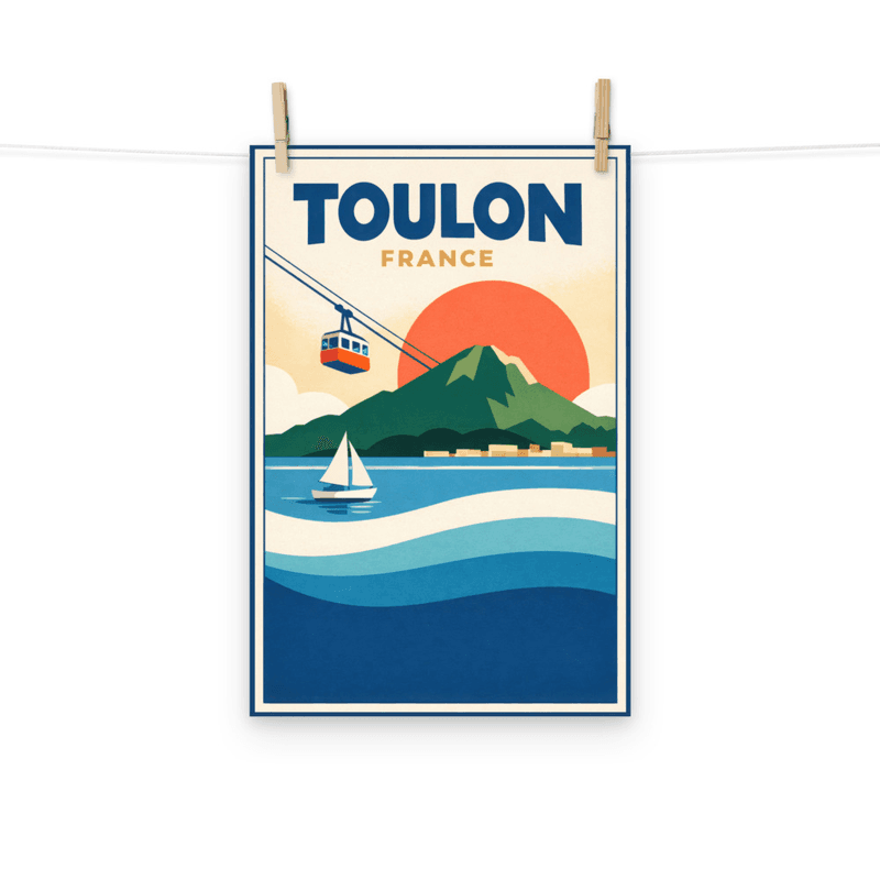 Affiche vintage Toulon – Poster de voyage rétro, Téléphérique, Voilier, Provence, France