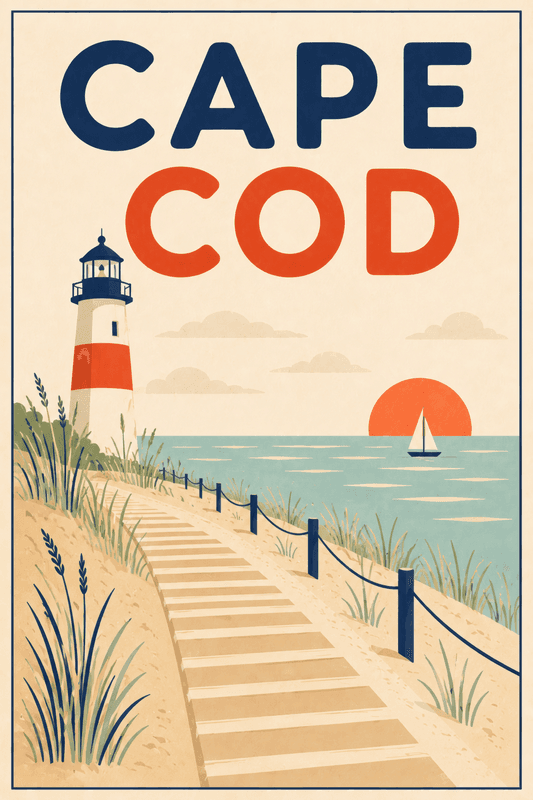 Affiche vintage Cape Cod – Poster de voyage rétro, Cape Cod, États-Unis, AMÉRIQUE DU NORD