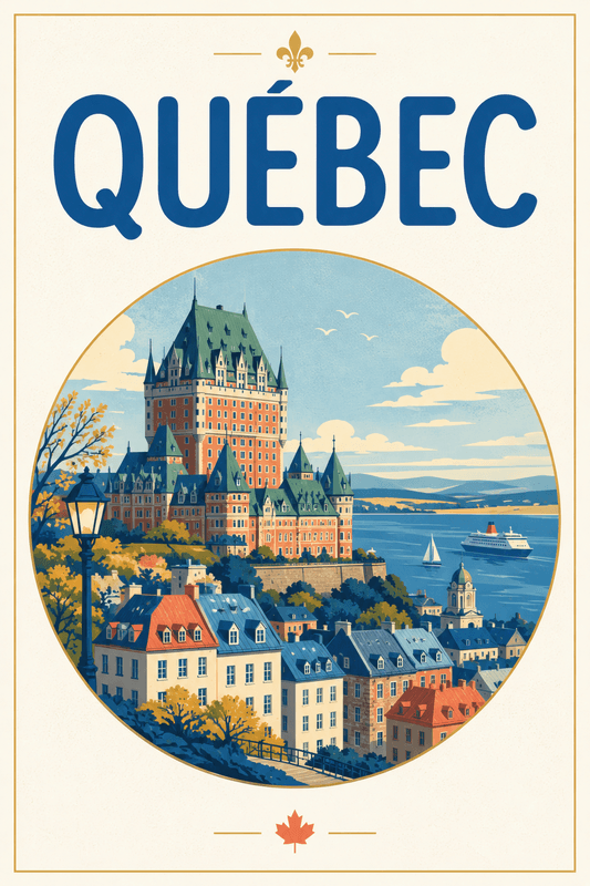 Affiche vintage Québec – Poster de voyage rétro, Québec, Canada, AMÉRIQUE DU NORD