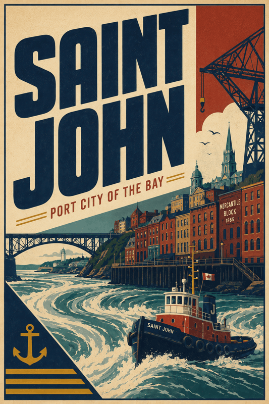 Affiche vintage Saint John – Poster de voyage rétro, Saint John, Canada, AMÉRIQUE DU NORD