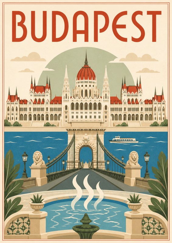 Affiche vintage Budapest – Poster de voyage rétro, Budapest, Hongrie, EUROPE