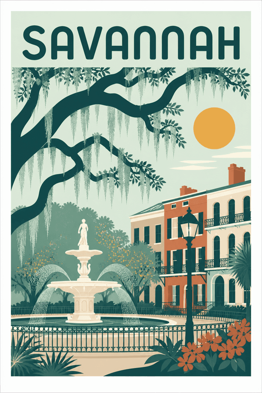Affiche vintage Savannah – Poster de voyage rétro, Savannah, États-Unis, AMÉRIQUE DU NORD