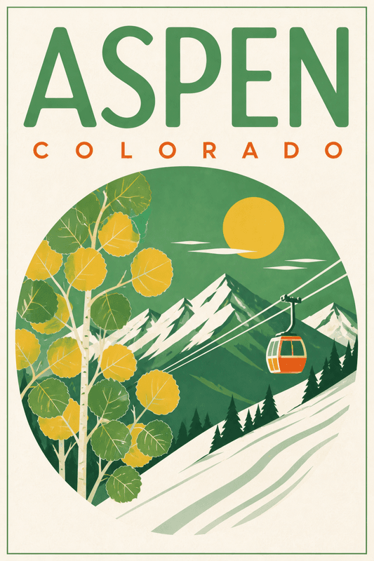 Affiche vintage Aspen – Poster de voyage rétro, Aspen, États-Unis, AMÉRIQUE DU NORD