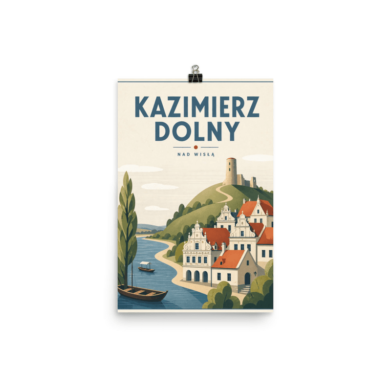 Affiche vintage Kazimierz Dolny – Poster de voyage rétro, Village Médiéval et Vistule, POLOGNE