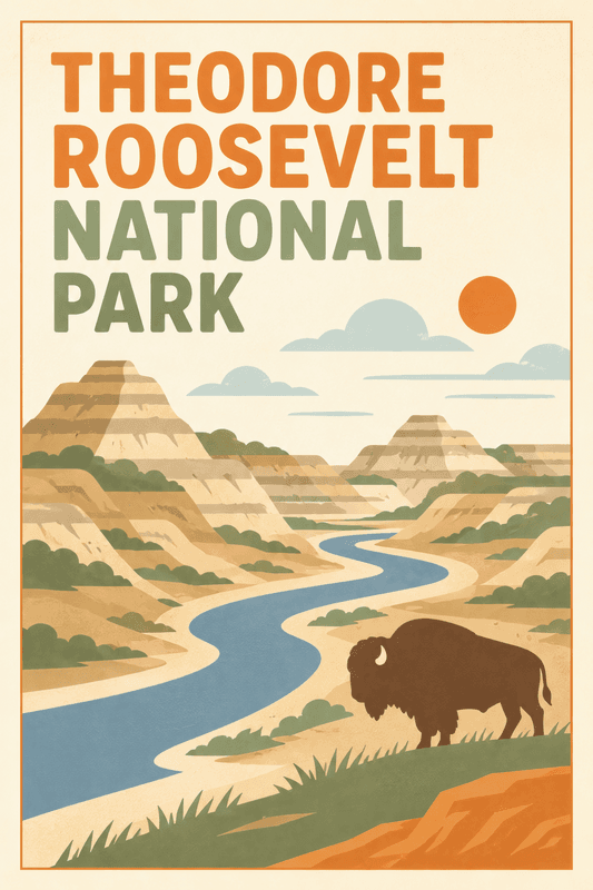 Affiche vintage Theodore Roosevelt National Park – Poster de voyage rétro, Theodore Roosevelt National Park, États-Unis, AMÉRIQUE DU NORD