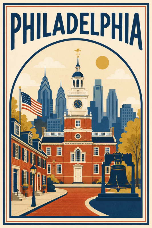 Affiche vintage Philadelphia – Poster de voyage rétro, Philadelphia, États-Unis, AMÉRIQUE DU NORD