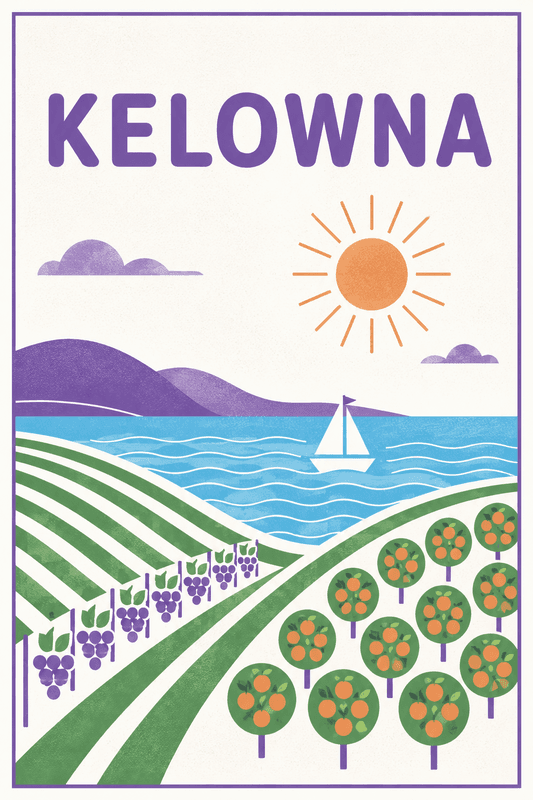 Affiche vintage Kelowna – Poster de voyage rétro, Kelowna, Canada, AMÉRIQUE DU NORD