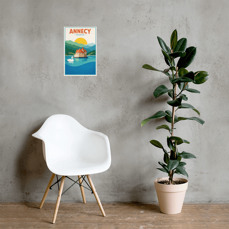 Affiche vintage Annecy – Poster de voyage rétro, Château, Cygne, Haute-Savoie, France