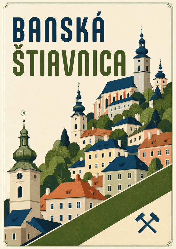 Affiche vintage Banská Štiavnica – Poster de voyage rétro, Banská Štiavnica, Slovaquie, EUROPE