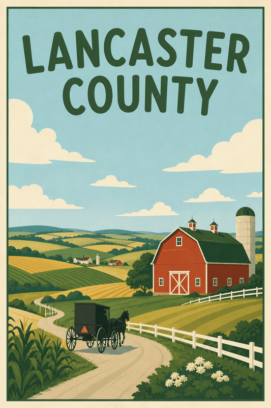 Affiche vintage Lancaster County – Poster de voyage rétro, Lancaster County, États-Unis, AMÉRIQUE DU NORD