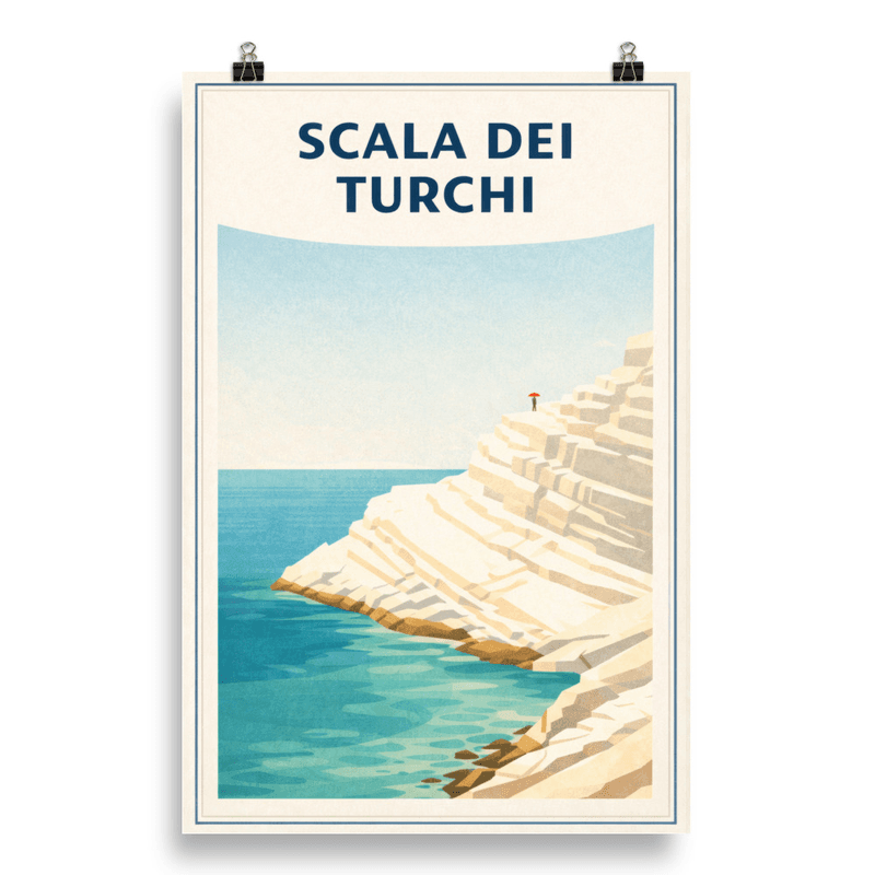 Affiche vintage Scala dei Turchi – Poster de voyage rétro, Falaises blanches, Sicile, Italie