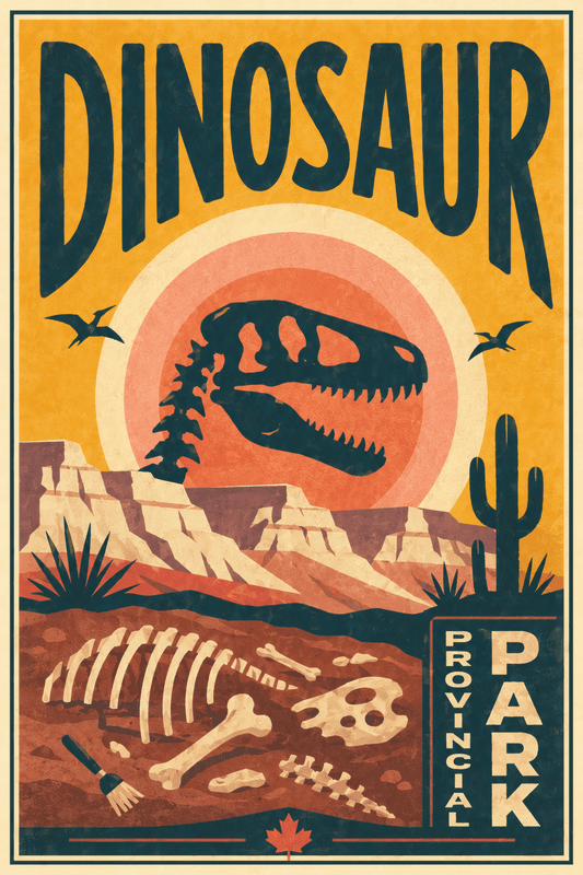 Affiche vintage Dinosaur Provincial Park – Poster de voyage rétro, Dinosaur Provincial Park, Canada, AMÉRIQUE DU NORD