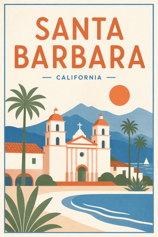 Affiche vintage Santa Barbara – Poster de voyage rétro, Santa Barbara, États-Unis, AMÉRIQUE DU NORD