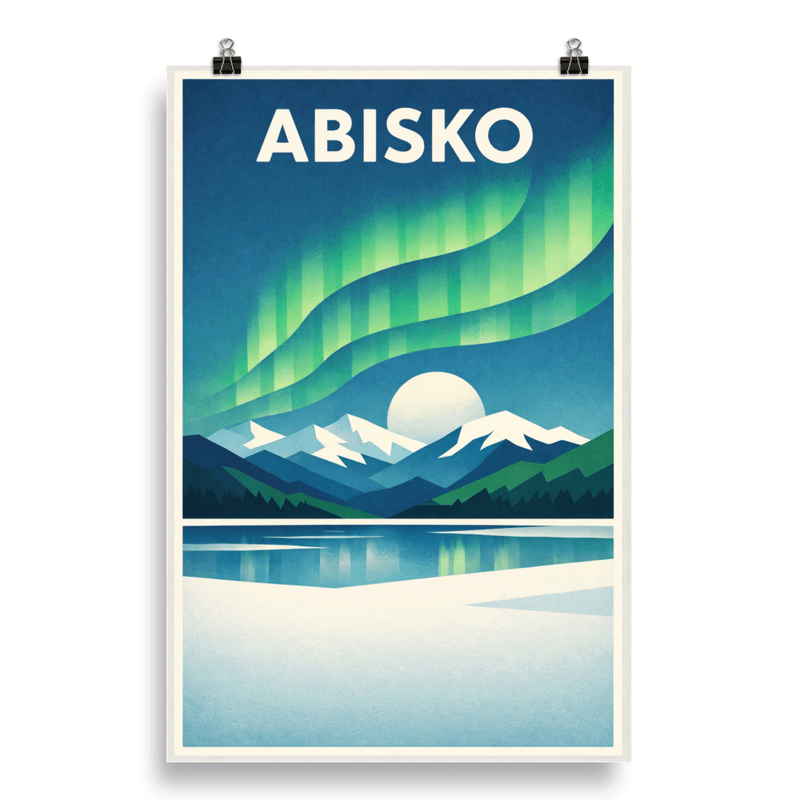 Affiche vintage Abisko – Poster de voyage rétro, aurores boréales, SUEDE