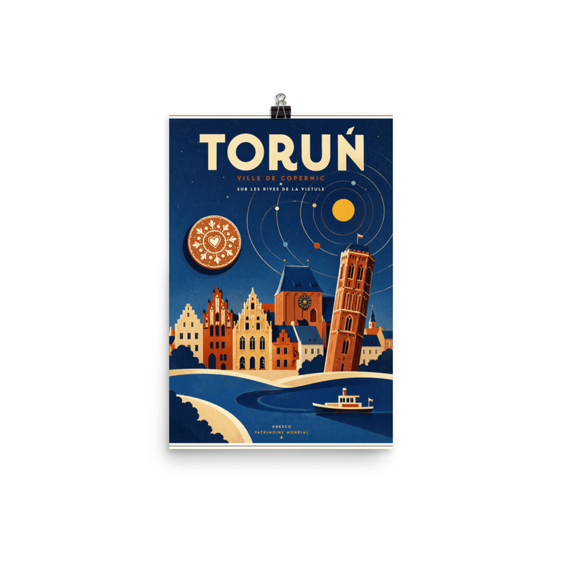 Affiche vintage Toruń – Poster de voyage rétro, Ville de Copernic et Vistule, POLOGNE