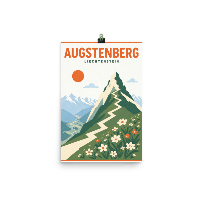 Affiche vintage Augstenberg – Poster de voyage rétro, Montagne et Sentier de Randonnée, Liechtenstein
