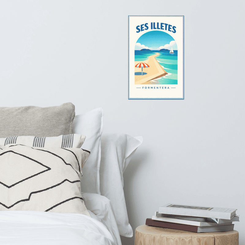 Affiche vintage Ses Illetes Formentera – Poster de voyage rétro, Plage, Îles Baléares, Espagne