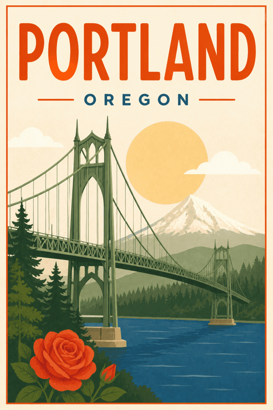 Affiche vintage Portland – Poster de voyage rétro, Portland, États-Unis, AMÉRIQUE DU NORD
