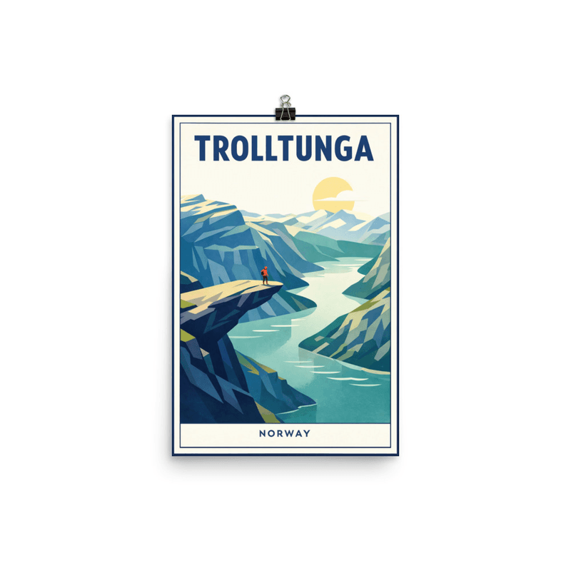 Affiche vintage Trolltunga – Poster de voyage rétro, rocher, fjord, NORVEGE