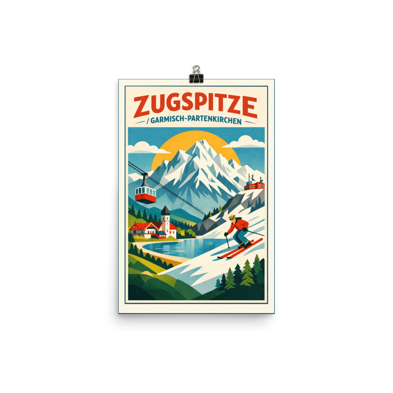 Affiche vintage Zugspitze – Poster de voyage rétro, Ski et Téléphérique, Garmisch-Partenkirchen, ALLEMAGNE