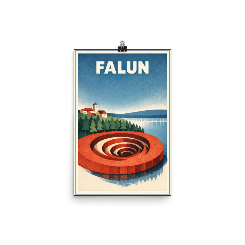 Affiche vintage Falun – Poster de voyage rétro, mine de cuivre, SUEDE