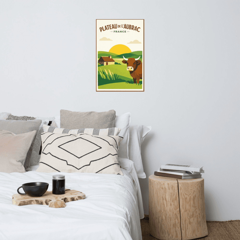 Affiche vintage Plateau de l'Aubrac – Poster de voyage rétro, Paysage auvergnat, Aveyron, Occitanie, France