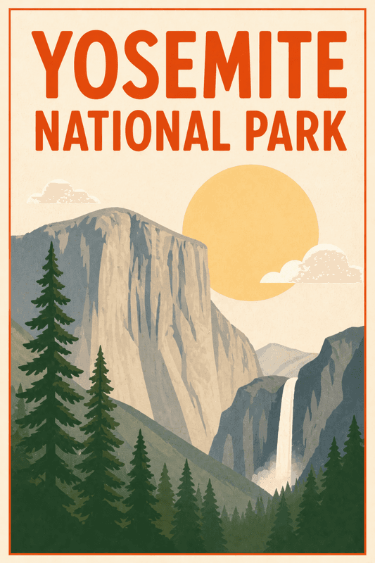 Affiche vintage Yosemite National Park – Poster de voyage rétro, Yosemite National Park, États-Unis, AMÉRIQUE DU NORD