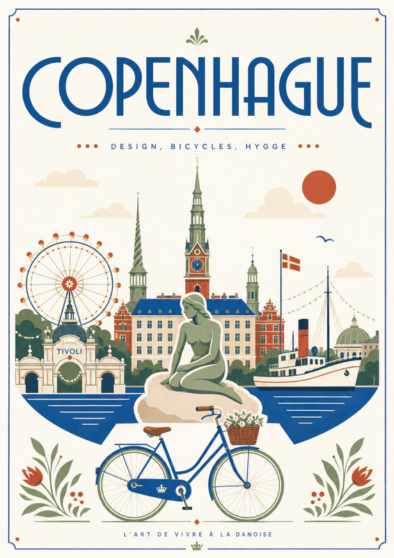Affiche vintage Copenhague – Poster de voyage rétro, Copenhague, Danemark, EUROPE