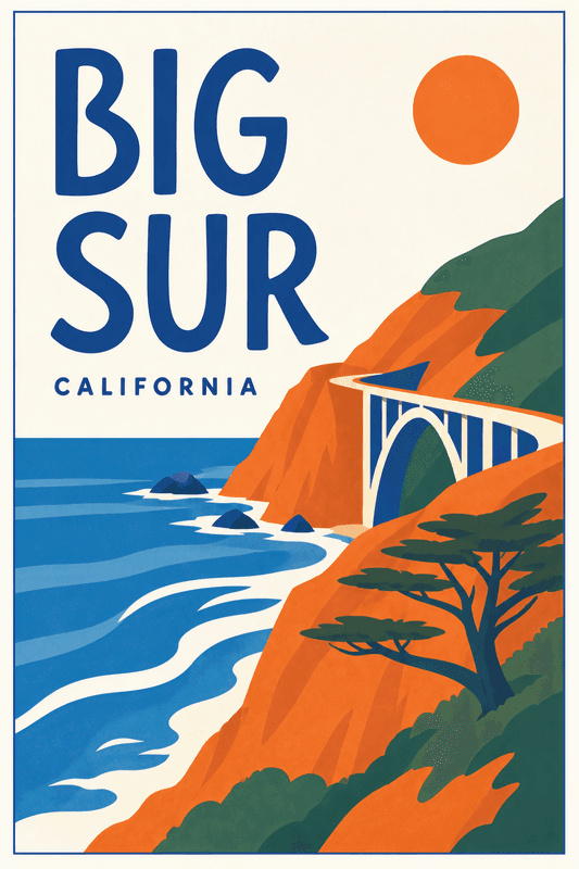 Affiche vintage Big Sur – Poster de voyage rétro, Big Sur, États-Unis, AMÉRIQUE DU NORD
