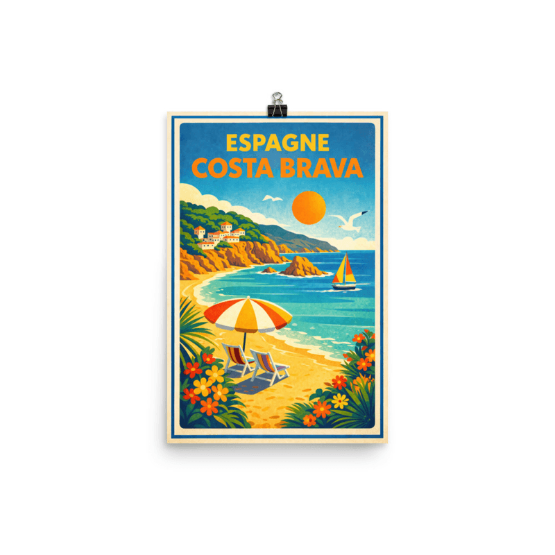 Affiche vintage Espagne Costa Brava – Poster de voyage rétro, Mer Méditerranée, Catalogne