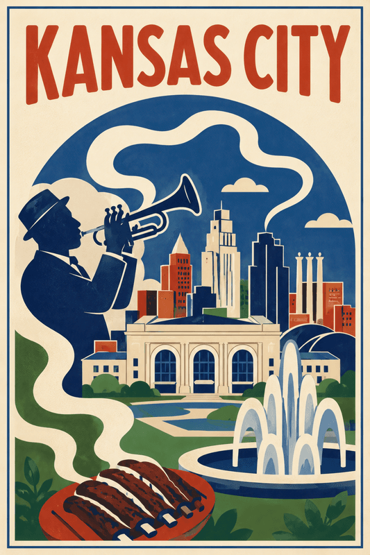 Affiche vintage Kansas City – Poster de voyage rétro, Kansas City, États-Unis, AMÉRIQUE DU NORD