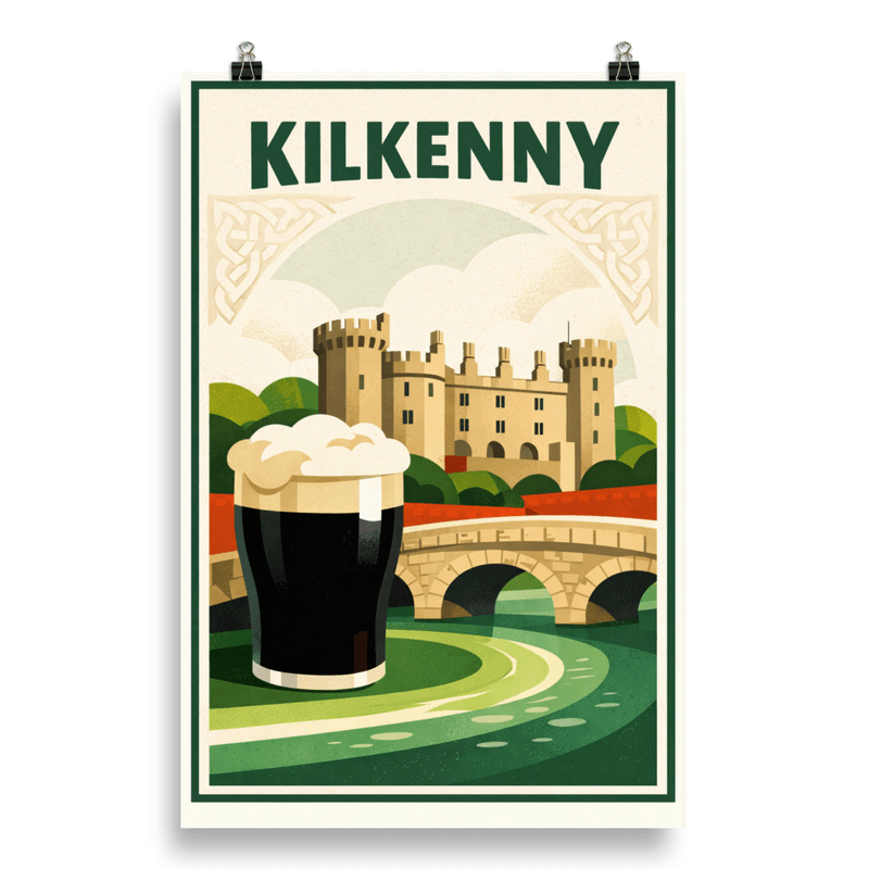 Affiche vintage Kilkenny – Poster de voyage rétro, Château de Kilkenny, IRLANDE