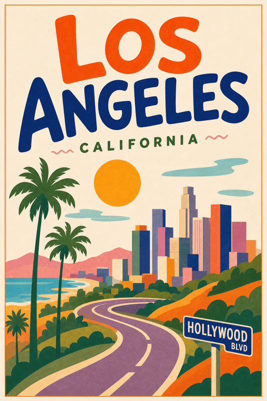 Affiche vintage Los Angeles – Poster de voyage rétro, Los Angeles, États-Unis, AMÉRIQUE DU NORD
