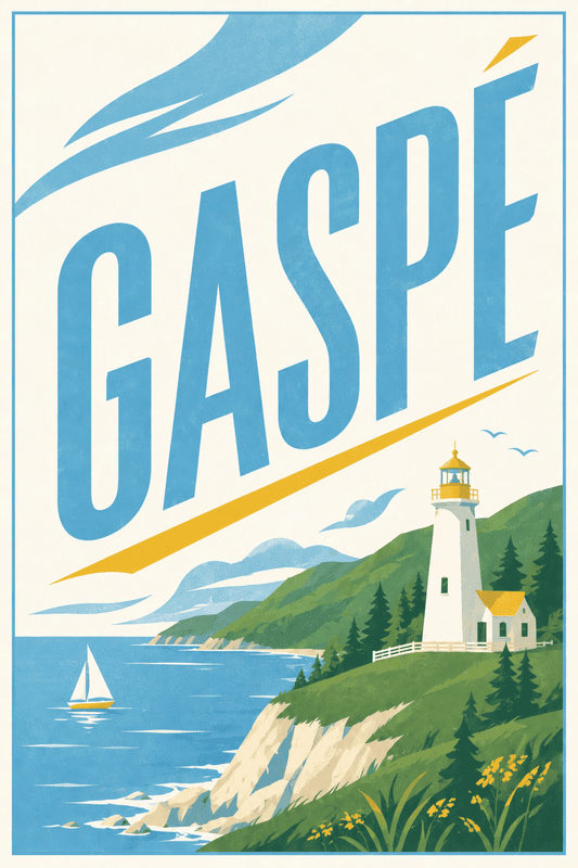 Affiche vintage Gaspé – Poster de voyage rétro, Gaspé, Canada, AMÉRIQUE DU NORD