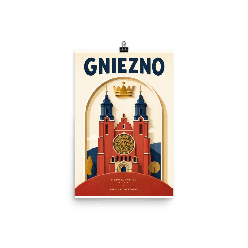 Affiche vintage Gniezno – Poster de voyage rétro, Cathédrale et Première Capitale, POLOGNE