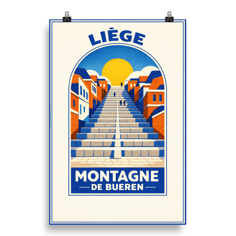 Affiche vintage Liège – Poster de voyage rétro, Montagne de Bueren, Belgique
