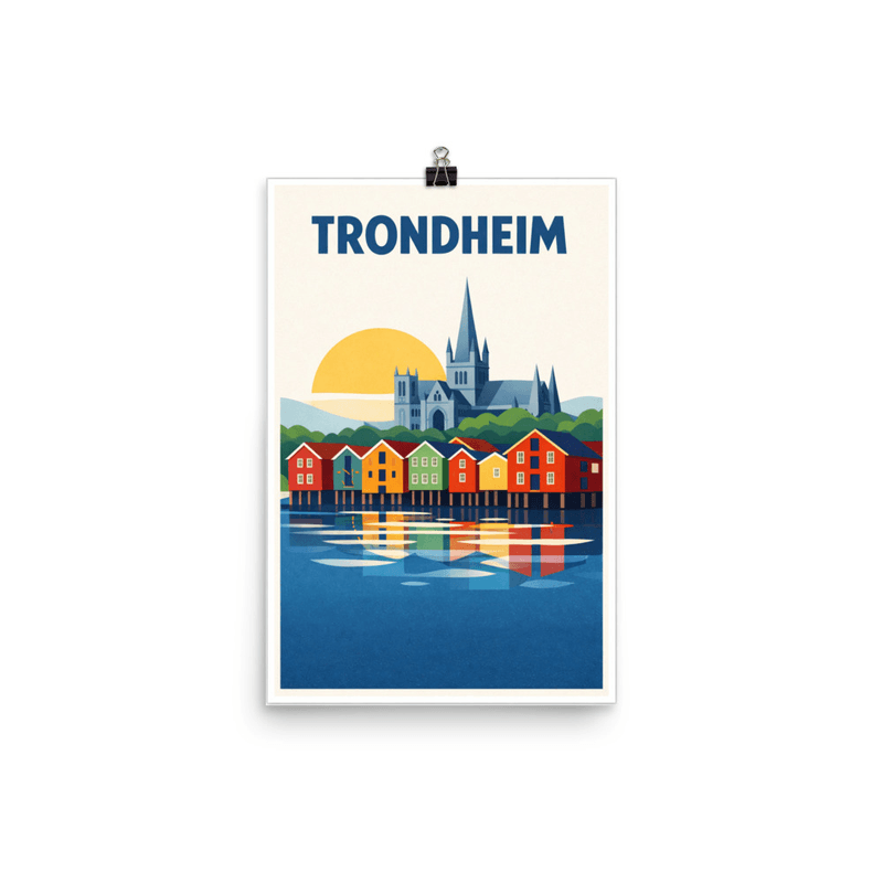 Affiche vintage Trondheim – Poster de voyage rétro, cathédrale Nidaros, NORVEGE